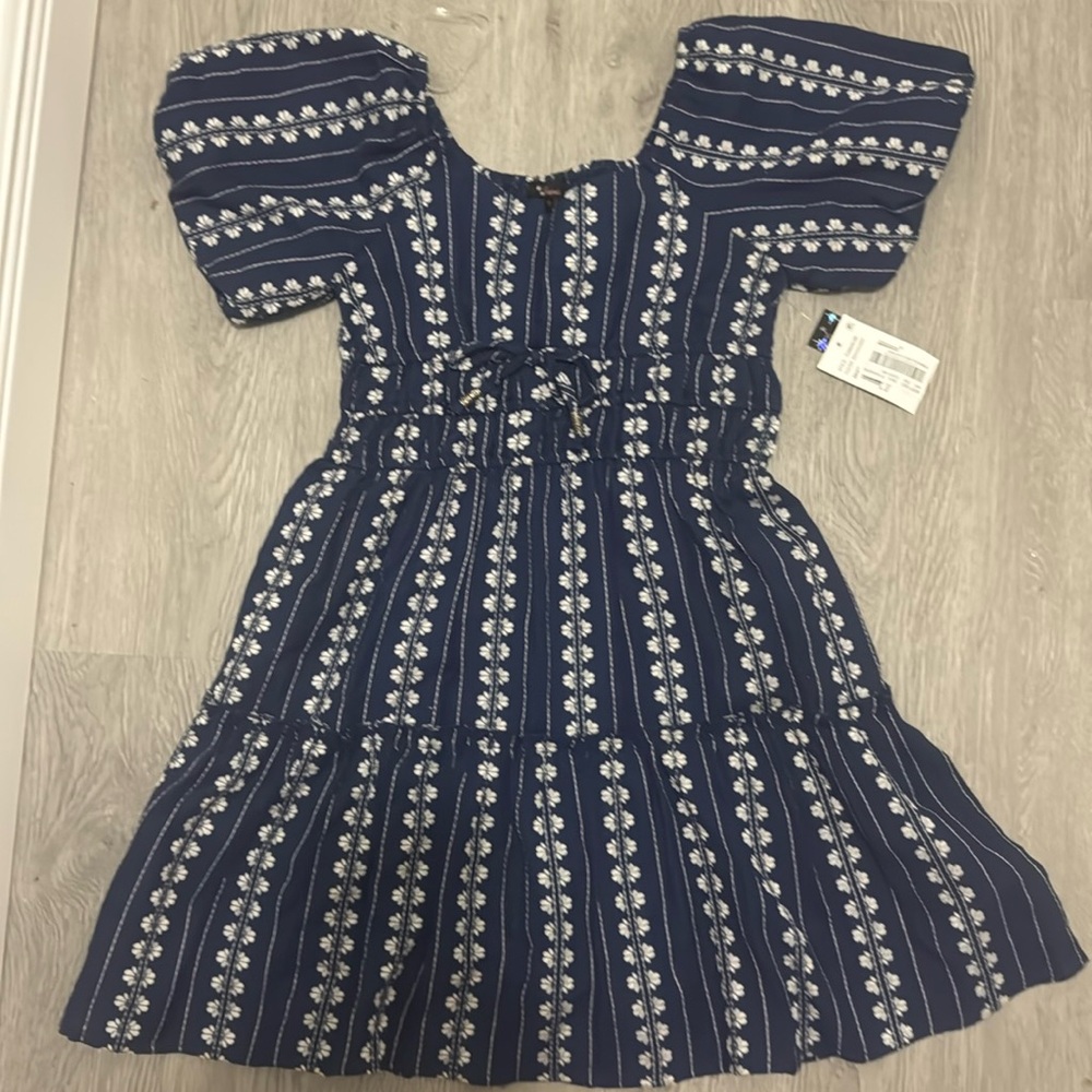 Xtraordinary Blue and White Ruffled Smocked Sundress